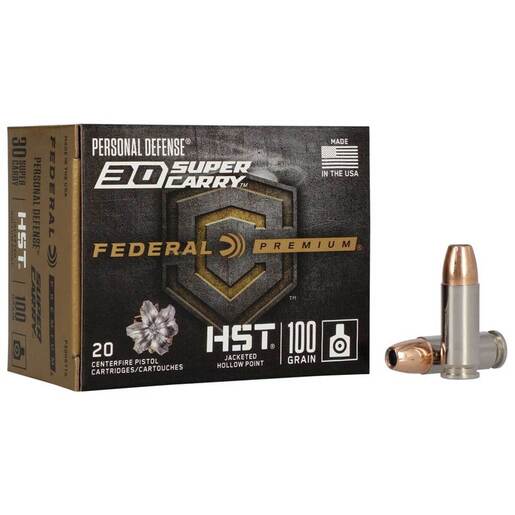 Federal Premium Personal Defense 30 Super Carry 100gr HST JHP Handgun Ammo Ammo - 20 Rounds 20 Rounds Ammo
