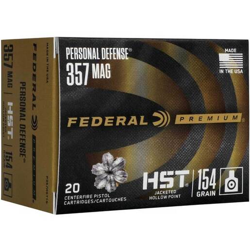 Federal Premium Personal Defense 357 Magnum 154gr HST Jacketed Hollow Point Centerfire Handgun Ammo Ammo - 20 Rounds 20 Rounds Ammo