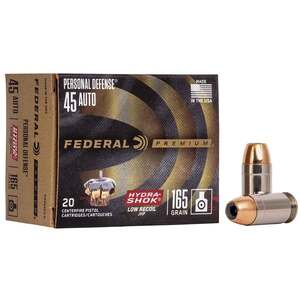 Federal Premium Personal Defense Low Recoil 45 Auto (ACP) 165gr Hydra-Shok JHP Handgun Ammo - 20 Rounds
