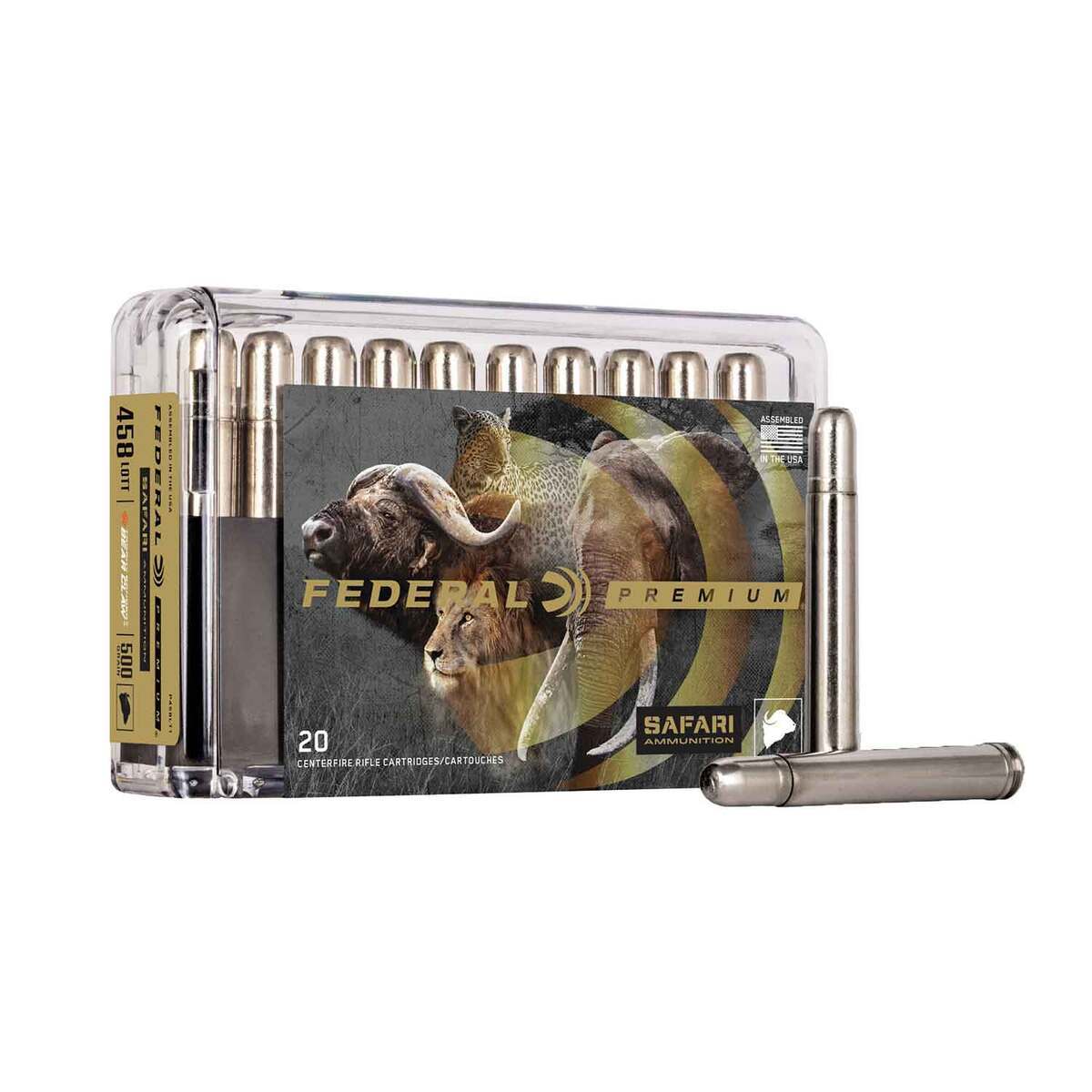Federal Premium Safari Cape-Shok 458 Lott 500gr Trophy Bonded Bear Claw Centerfire Rifle Ammo - 20 Rounds Federal Premium Safari Cape-Shok 458 Lott 500gr Trophy Bonded Bear Claw Centerfire Rifle Ammo - 20 Rounds
