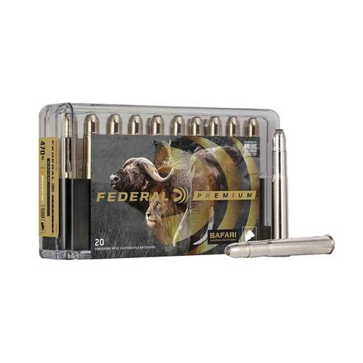Federal Premium Safari Cape-Shok 470 Nitro Express 500gr Trophy Bonded Bear Claw Centerfire Rifle Ammo - 20 Rounds