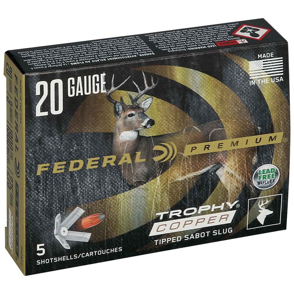 Federal Premium Trophy Copper Sabot 20 Gauge 3in 5/8oz Shotshells - 5 Rounds Federal Premium Trophy Copper Sabot 20 Gauge 3in 5/8oz Shotshells - 5 Rounds