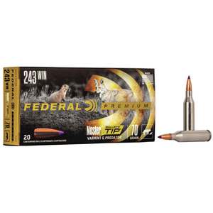 Federal Premium V Shok 243 Winchester 70gr Nosler Ballistic Tip Rifle Ammo - 20 Rounds