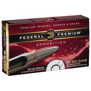 Federal Premium Vital Shok 30-06 Springfield 180gr Nosler Partition Rifle Ammo - 20 Rounds Federal Premium Vital Shok 30-06 Springfield 180gr Nosler Partition Rifle Ammo - 20 Rounds