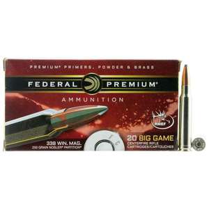 Federal Premium Vital Shok 338 Winchester Magnum 250gr Nosler Partition Rifle Ammo - 20 Rounds
