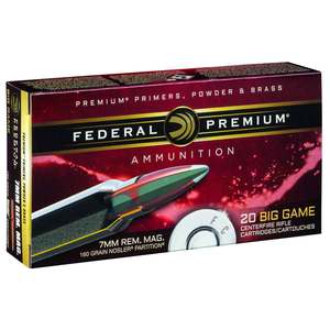 Federal Premium Vital Shok 7mm Remington Magnum 160gr Nosler Partition Rifle Ammo - 20 Rounds