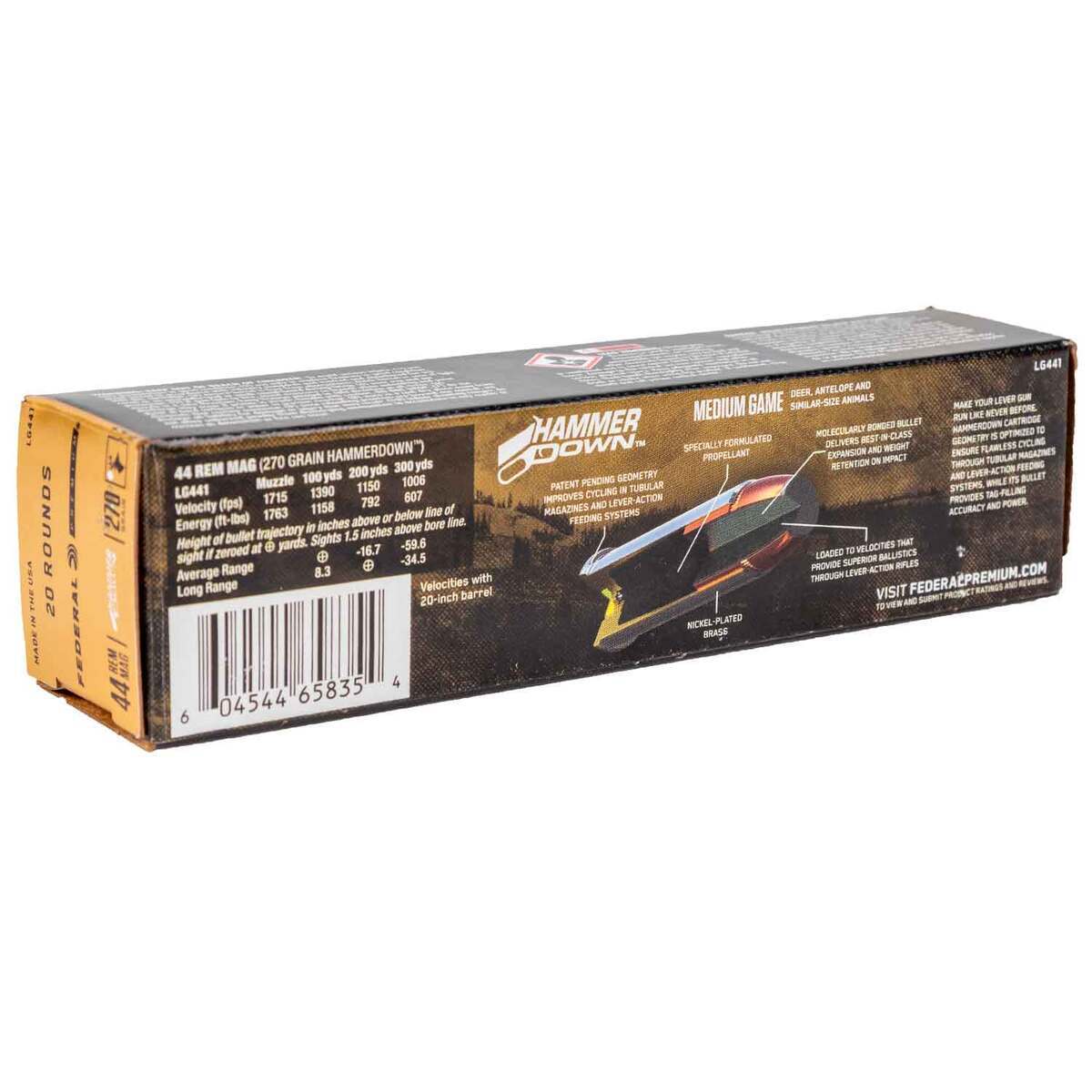 Federal Premiun HammerDown 44 Magnum 270gr Bonded SP Rifle Ammo - 20 Rounds Federal Premiun HammerDown 44 Magnum 270gr Bonded SP Rifle Ammo - 20 Rounds