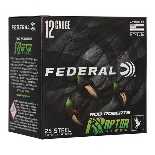Federal Rob Roberts Raptor Steel 12 Gauge 3in #4 1-3/8oz Waterfowl Shotshells Ammo - 25 Rounds #4 25 Rounds #4 Ammo