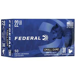 Federal Small Game 22 Long Rifle 38gr HP Rimfire Ammo - 50 Rounds
