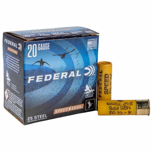 Federal Speed-Shok 20 Gauge 2-3/4in #4 3/4oz Waterfowl Shotshells Ammo - 25 Rounds Ammo - #4 25 Rounds - #4 Ammo
