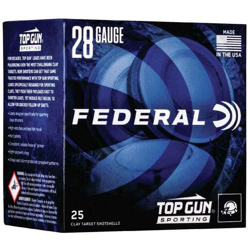 Federal Top Gun 28 Gauge 2-3/4in #7.5 3/4oz Target Shotshells Ammo - 25 Rounds Ammo - #7.5 25 Rounds - #7.5 Ammo
