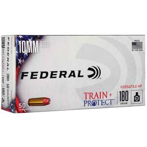 Federal Train+ Protect 10mm Auto 180gr Jacketed Hollow Point Handgun Ammo - 50 Rounds
