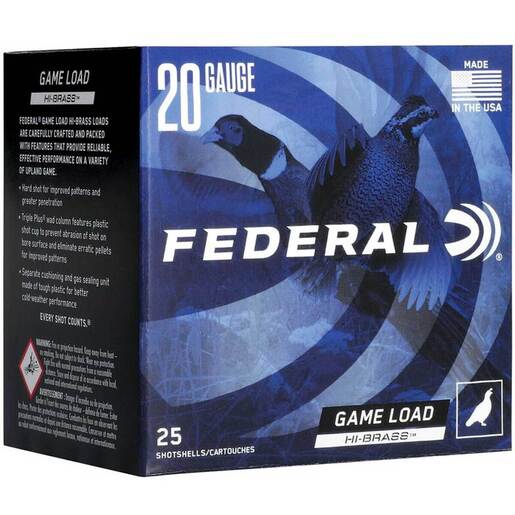 Federal Upland Hi-Brass 20 Gauge 3in #5 1 1/4oz Game Load Shotshells Ammo - 25 Rounds Ammo - #5 25 Rounds - #5 Ammo