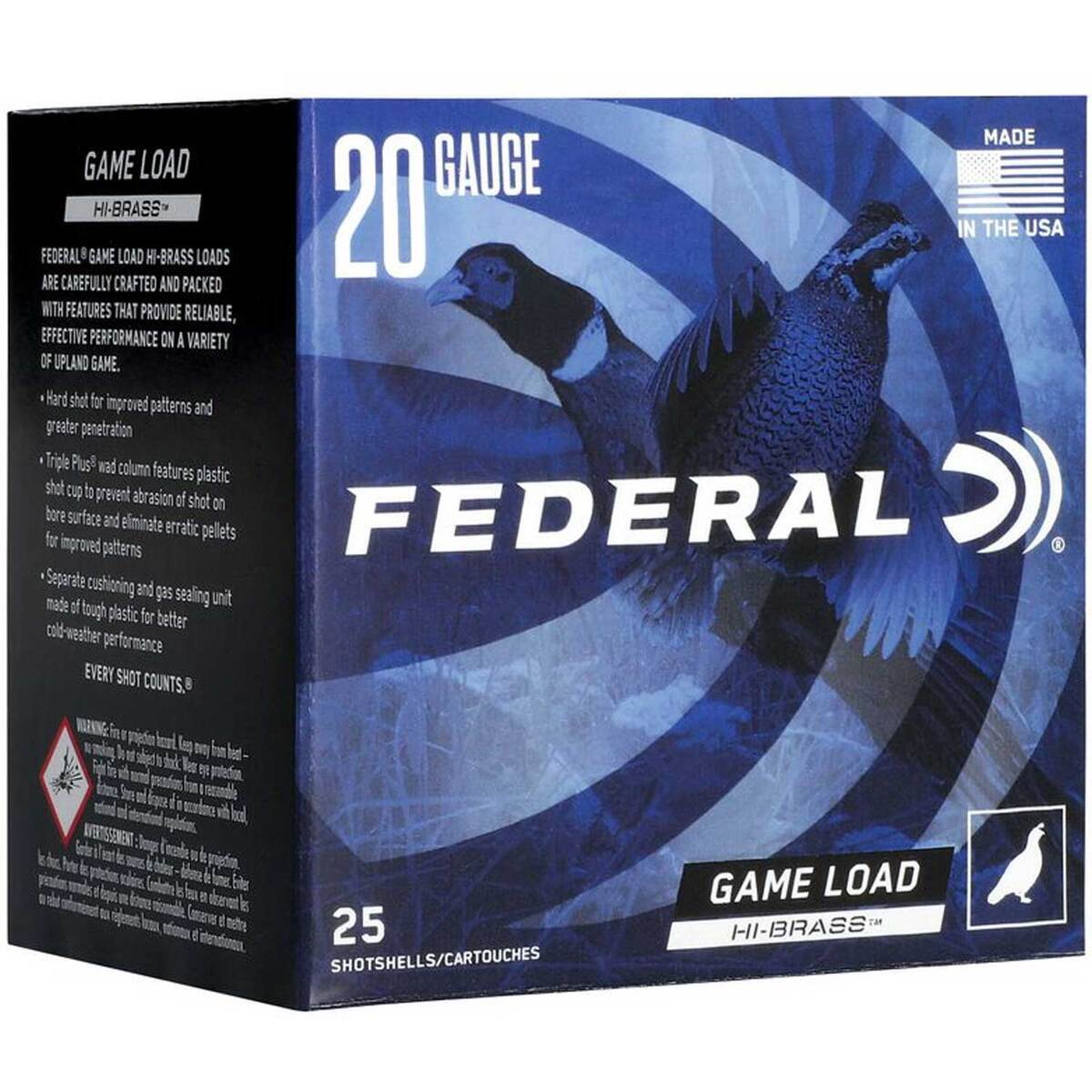 Federal Upland Hi-Brass 20 Gauge 3in #5 1 1/4oz Game Load Shotshells - 25 Rounds Federal Upland Hi-Brass 20 Gauge 3in #5 1 1/4oz Game Load Shotshells - 25 Rounds
