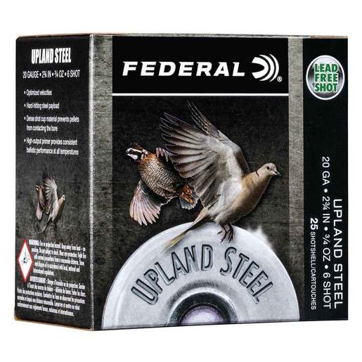 Federal Upland Steel 20 Gauge 2-3/4in #6 3/4oz Upland Shotshells Ammo - 25 Rounds Ammo - #6 25 Rounds - #6 Ammo