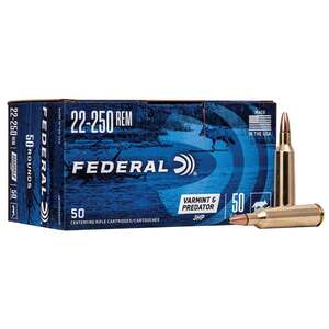 Federal Varmint and Predator 22-250 Remington 50gr Jacketed Hollow Point Centerfire Rifle Ammo - 50 Rounds
