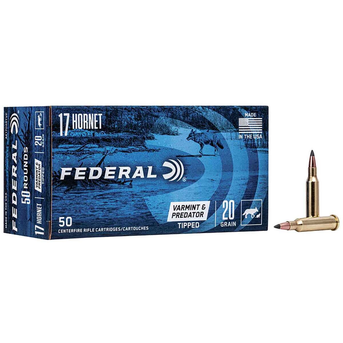 Federal Varmint & Predator 17 Hornet 20gr Tipped Centerfire Ammo - 50 Rounds Federal Varmint & Predator 17 Hornet 20gr Tipped Centerfire Ammo - 50 Rounds