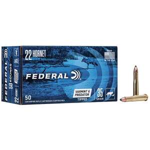 Federal Varmint & Predator 22 Hornet 35gr Tipped Centerfire Ammo - 50 Rounds Federal Varmint & Predator 22 Hornet 35gr Tipped Centerfire Ammo - 50 Rounds