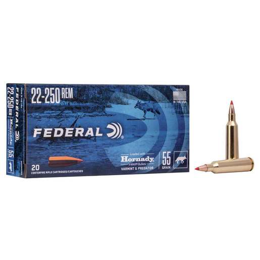 Federal Varmint & Predator 22-250 Remington 55gr Hornady V-Max Rifle Ammo Ammo - 20 Rounds 20 Rounds Ammo