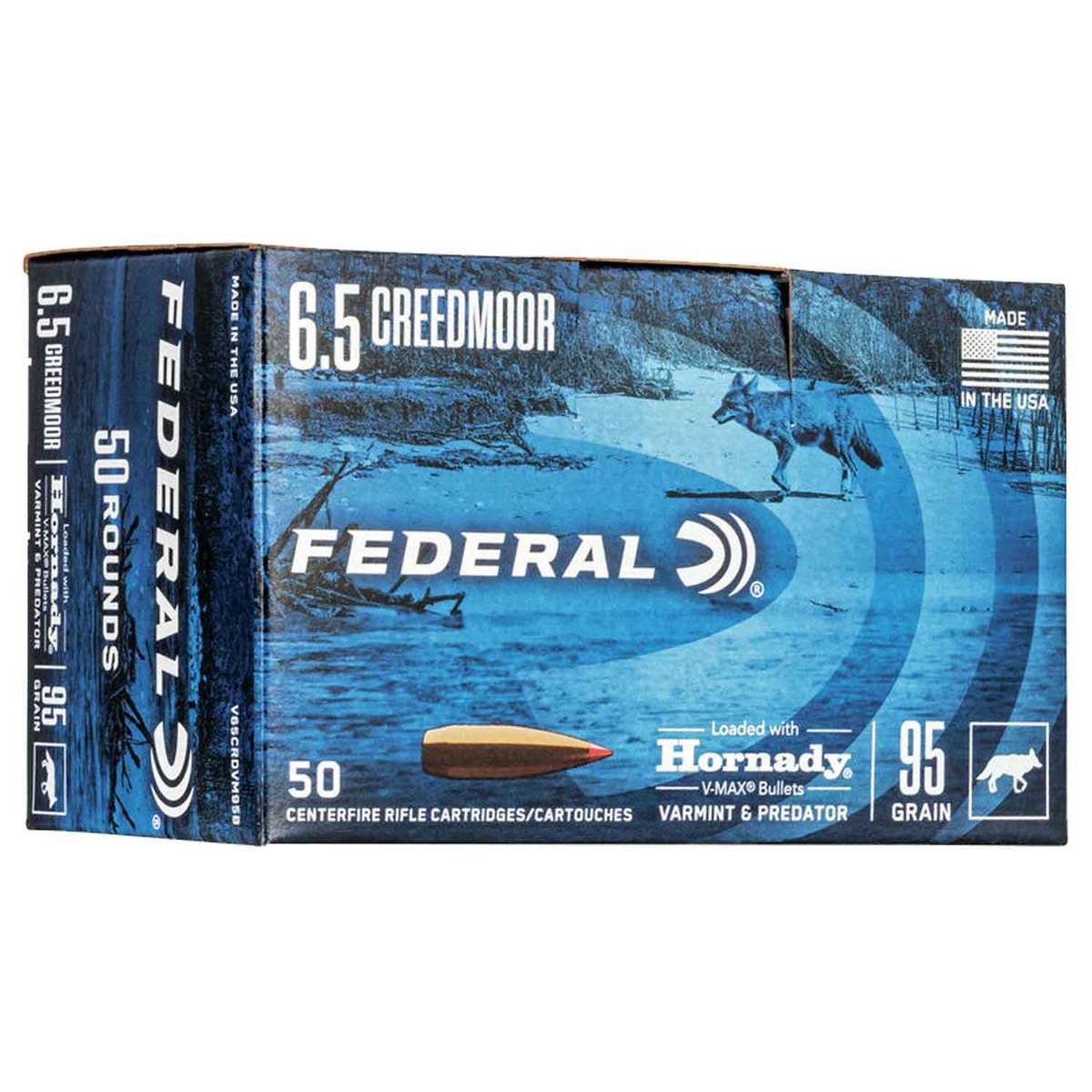 Federal Varmint/Predator 6.5 Creedmoor 95gr V Max Rifle Ammo - 50 Rounds Federal Varmint/Predator 6.5 Creedmoor 95gr V Max Rifle Ammo - 50 Rounds