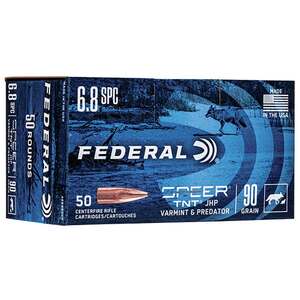 Federal Varmint & Predator 6.8 SPC 90gr Jacketed Hollow Point Centerfire Ammo - 50 Rounds Federal Varmint & Predator 6.8 SPC 90gr Jacketed Hollow Point Centerfire Ammo - 50 Rounds