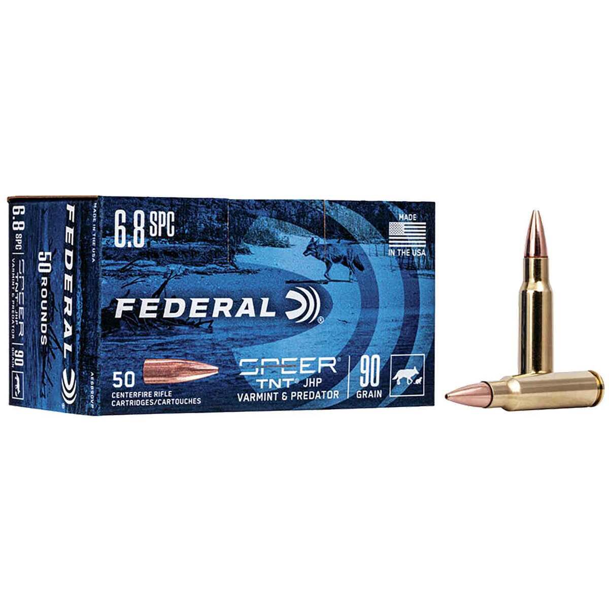 Federal Varmint & Predator 6.8 SPC 90gr Jacketed Hollow Point Centerfire Ammo - 50 Rounds Federal Varmint & Predator 6.8 SPC 90gr Jacketed Hollow Point Centerfire Ammo - 50 Rounds