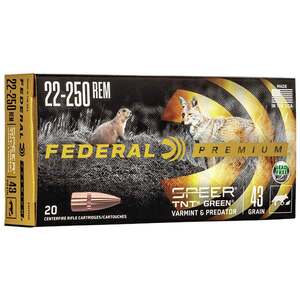 Federal Varmint & Predator Speer TNT Green 22-250 Remington 30gr - 50 Rounds Federal Varmint & Predator Speer TNT Green 22-250 Remington 30gr - 50 Rounds