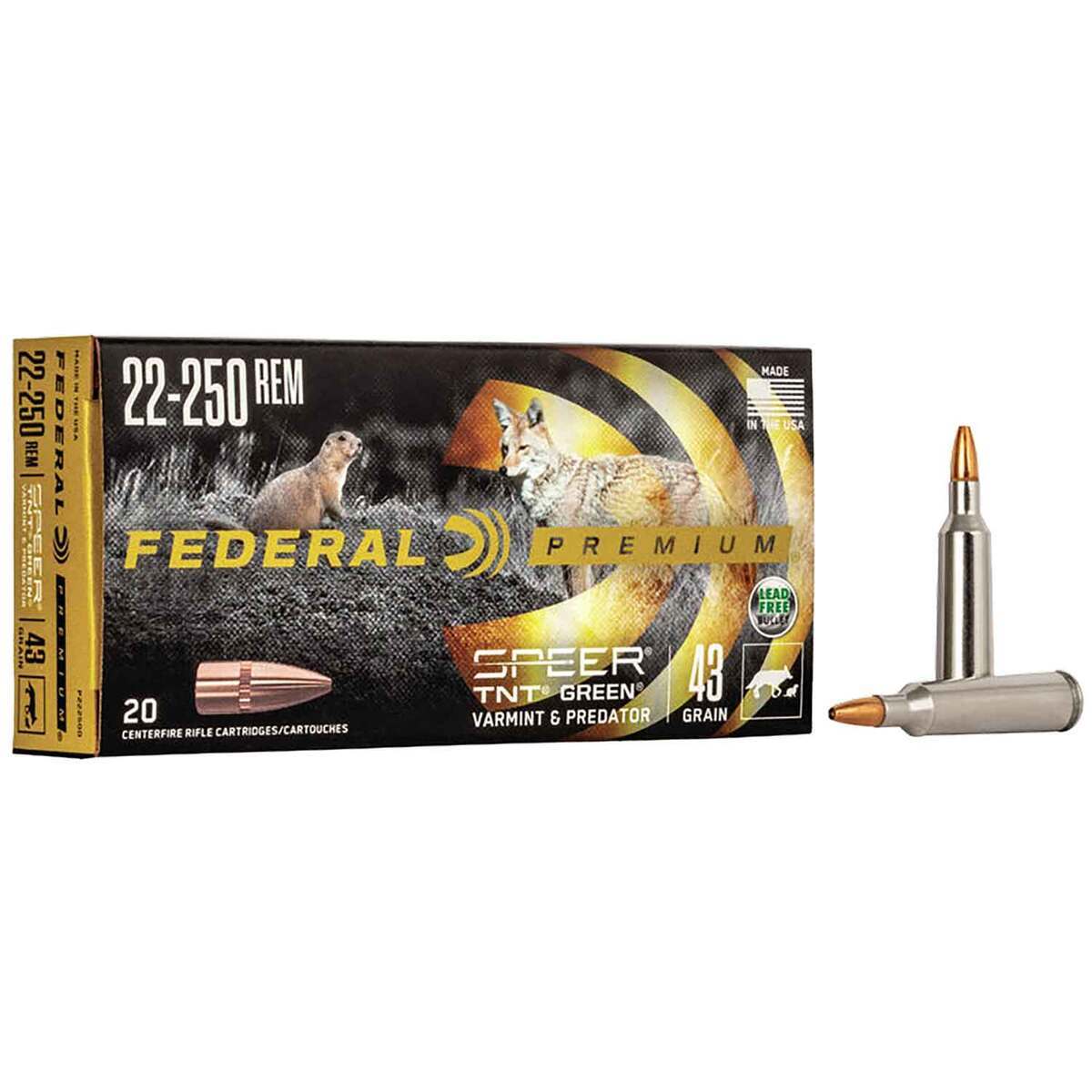 Federal Varmint & Predator Speer TNT Green 22-250 Remington 30gr - 50 Rounds Federal Varmint & Predator Speer TNT Green 22-250 Remington 30gr - 50 Rounds