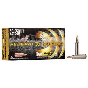 Federal Varmint/Predator 22-250 Remington 55gr Nosler Ballistic Tip Rifle Ammo - 20 Rounds