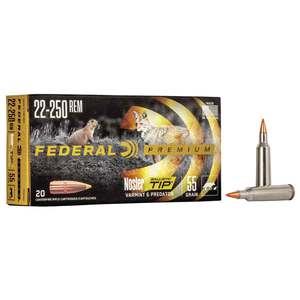 Federal Varmint/Predator 22-250 Remington 55gr Nosler Ballistic Tip Rifle Ammo - 20 Rounds Federal Varmint/Predator 22-250 Remington 55gr Nosler Ballistic Tip Rifle Ammo - 20 Rounds