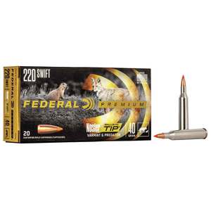 Federal Varmint/Predator 220 Swift 40gr Nosler Ballistic Tip Rifle Ammo - 20 Rounds Federal Varmint/Predator 220 Swift 40gr Nosler Ballistic Tip Rifle Ammo - 20 Rounds