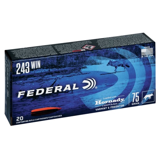 Federal Varmint & Predator 243 Winchester 75gr V-Max Rifle Ammo Ammo - 20 Rounds 20 Rounds Ammo