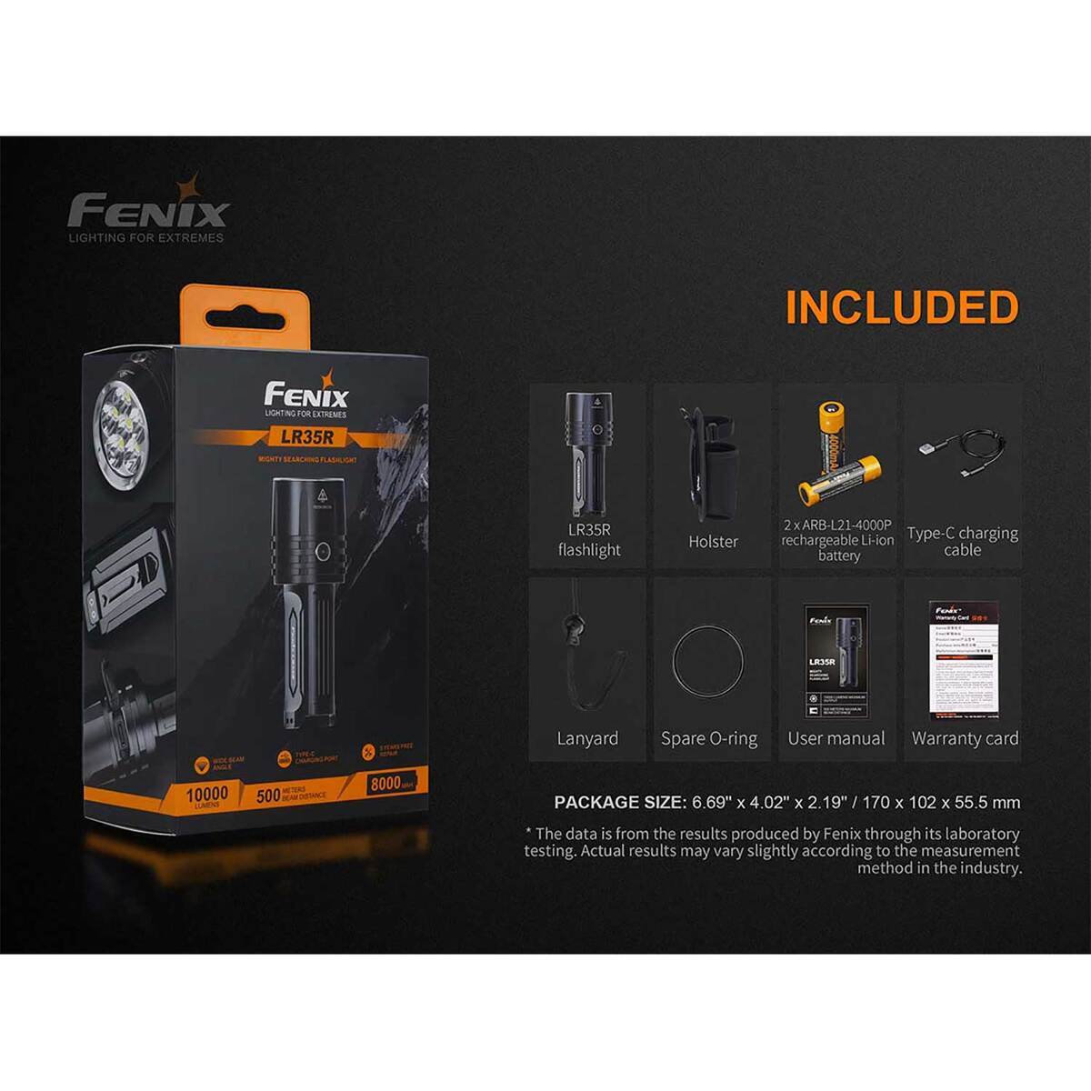 Fenix LR35R Rechargeable Mid Size Flashlight - Black Fenix LR35R Rechargeable Mid Size Flashlight - Black