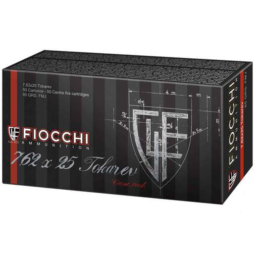 Fiocchi 7.62x25mm Tokarev 85gr FMJ Handgun Ammo Ammo - 50 Rounds 50 Rounds Ammo