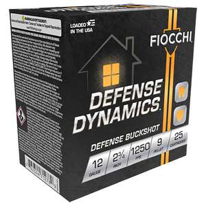 Fiocchi Defense Dynamics 12 Gauge 2-3/4in 00 Buck 9 Pellets Buckshot Shotshells - 25 Rounds Fiocchi Defense Dynamics 12 Gauge 2-3/4in 00 Buck 9 Pellets Buckshot Shotshells - 25 Rounds