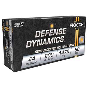 Fiocchi Defense Dynamics 44 Magnum 200gr SJHP Handgun Ammo - 50 Rounds