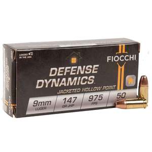 Fiocchi Defense Dynamics 9mm Luger 147gr JHP Handgun Ammo - 50 Rounds