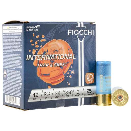 Fiocchi Exacta Target International Trap & Skeet 12 Gauge 2-3/4in #9 24gm Target Shotshells Ammo - 25 Rounds Ammo - #9 25 Rounds - #9 Ammo