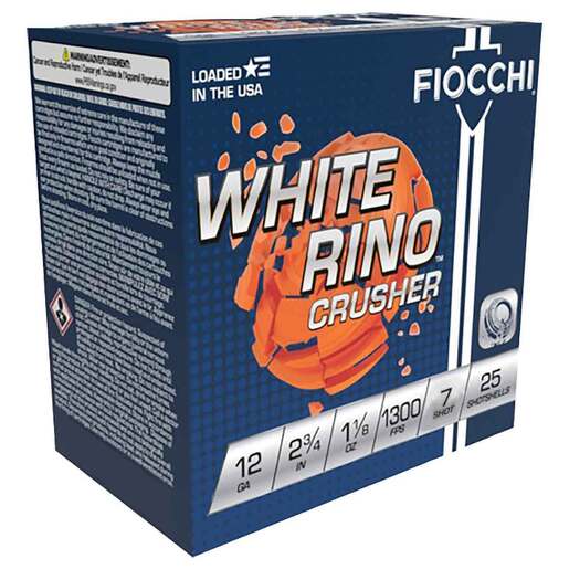 Fiocchi White Rino Crusher 12 Gauge 2-3/4in #7.5 1-1/8oz Target Shotshells Ammo - 25 Rounds Ammo - #7.5 25 Rounds - #7.5 Ammo