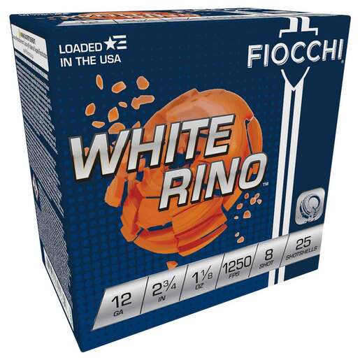Fiocchi Exacta Target White Rino Target 12 Gauge 2-3/4in #8 1-1/8oz Target Shotshells Ammo - 25 Rounds Ammo - #8 25 Rounds - #8 Ammo