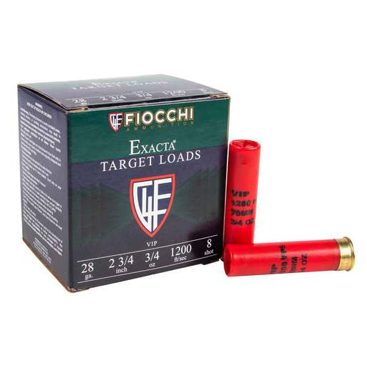 Fiocchi Exacta VIP Target 28 Gauge 2-3/4 #8 3/4oz Shotshells Ammo - 25 Rounds Ammo - #8 25 Rounds - #8 Ammo