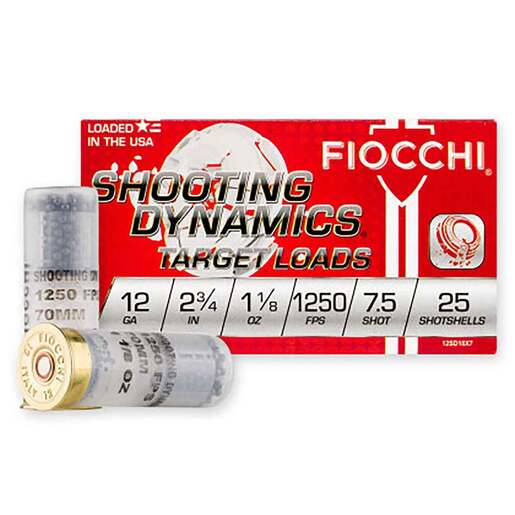 Fiocchi Fast Shooting Dynamics 12 Gauge 2-3/4in #7.5 1-1/8 oz Target Shotshells – 25 Rounds – #7.5
