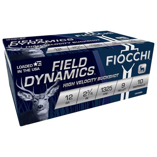 Fiocchi Field Dynamics 12 Gauge 2-3/4in 9 Pellets Shotshells Ammo - 10 Rounds Ammo - 00 Buck 10 Rounds - 00 Buck Ammo
