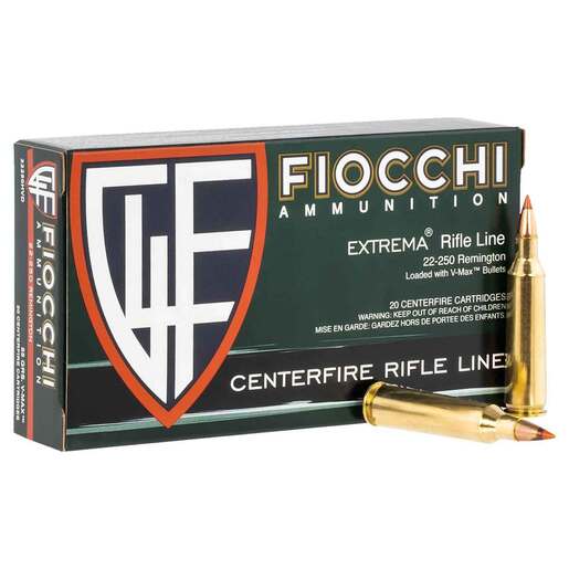 Fiocchi Field Dynamics 22-250 Remington 55gr V-Max Rifle Ammo Ammo - 20 Rounds 20 Rounds Ammo