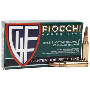 Fiocchi Field Dynamics 308 Winchester 150gr PSP Rifle Ammo - 20 Rounds