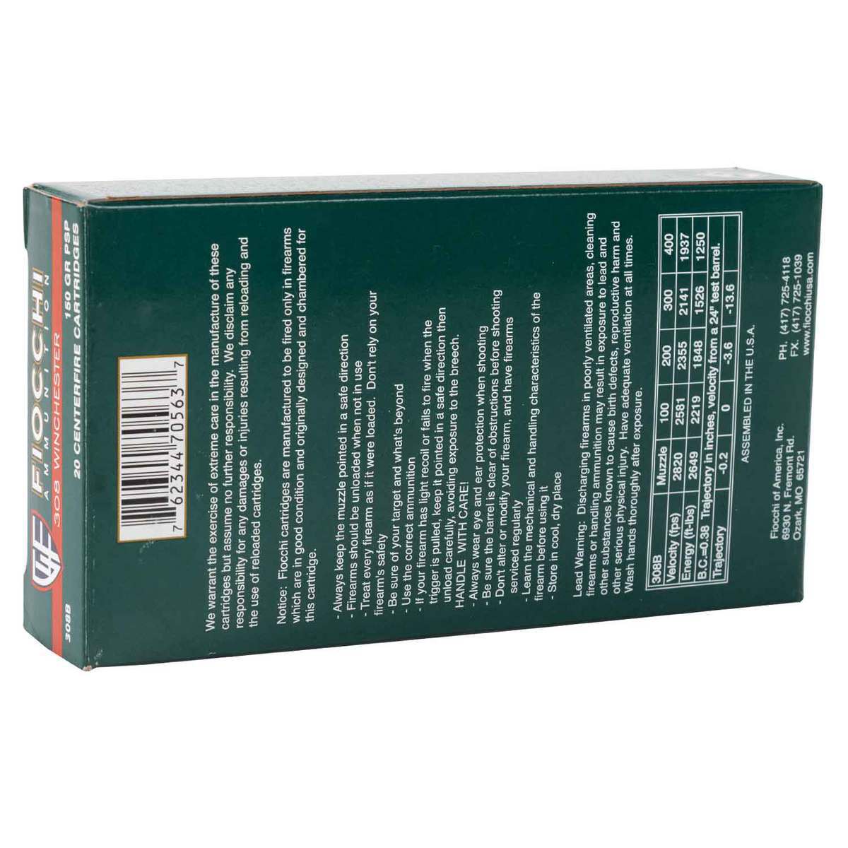 Fiocchi Field Dynamics 308 Winchester 150gr PSP Rifle Ammo - 20 Rounds Fiocchi Field Dynamics 308 Winchester 150gr PSP Rifle Ammo - 20 Rounds
