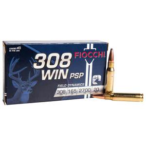 Fiocchi Field Dynamics 308 Winchester 165gr PSP Rifle Ammo - 20 Rounds