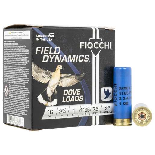 Fiocchi Field Dynamics Dove & Quail 16 Gauge 2-3/4in #7.5 1oz Upland Shotshells Ammo - 25 Rounds Ammo - #7.5 25 Rounds - #7.5 Ammo