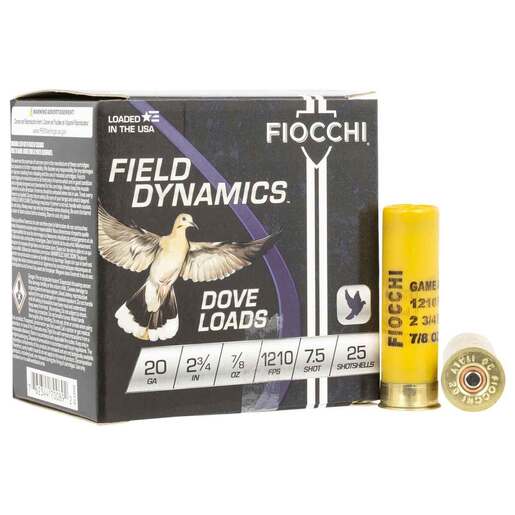Fiocchi Field Dynamics Dove & Quail 20 Gauge 2-3/4in #7.5 7/8oz Upland Shotshells Ammo - 25 Rounds Ammo - #7.5 25 Rounds - #7.5 Ammo