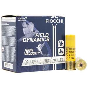 Fiocchi Field Dynamics High Velocity 20 Gauge 2-3/4in #7.5 1oz Upland Shotshells - 25 Rounds